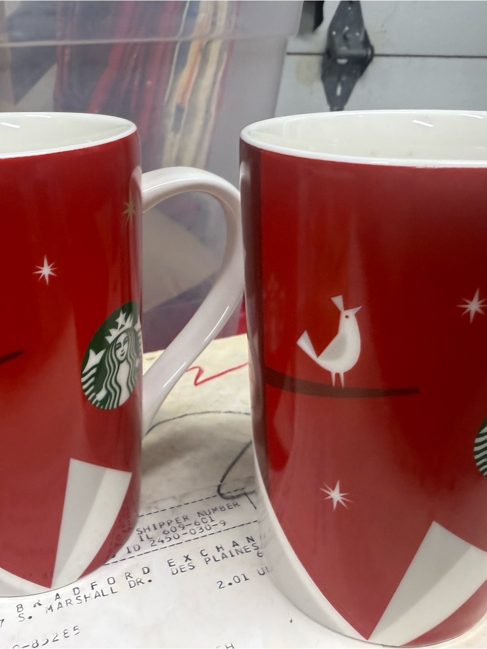 Starbucks Red Ceramic Holiday Mug with White Bird Accent